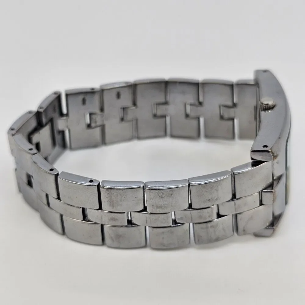 Relic‎ Tank Watch Men 27mm ZR77044 Silver Tone Black Dial Date New Battery 7.5